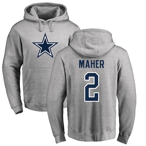 Men Dallas Cowboys Ash Brett Maher Name and Number Logo #2 Pullover NFL Hoodie Sweatshirts